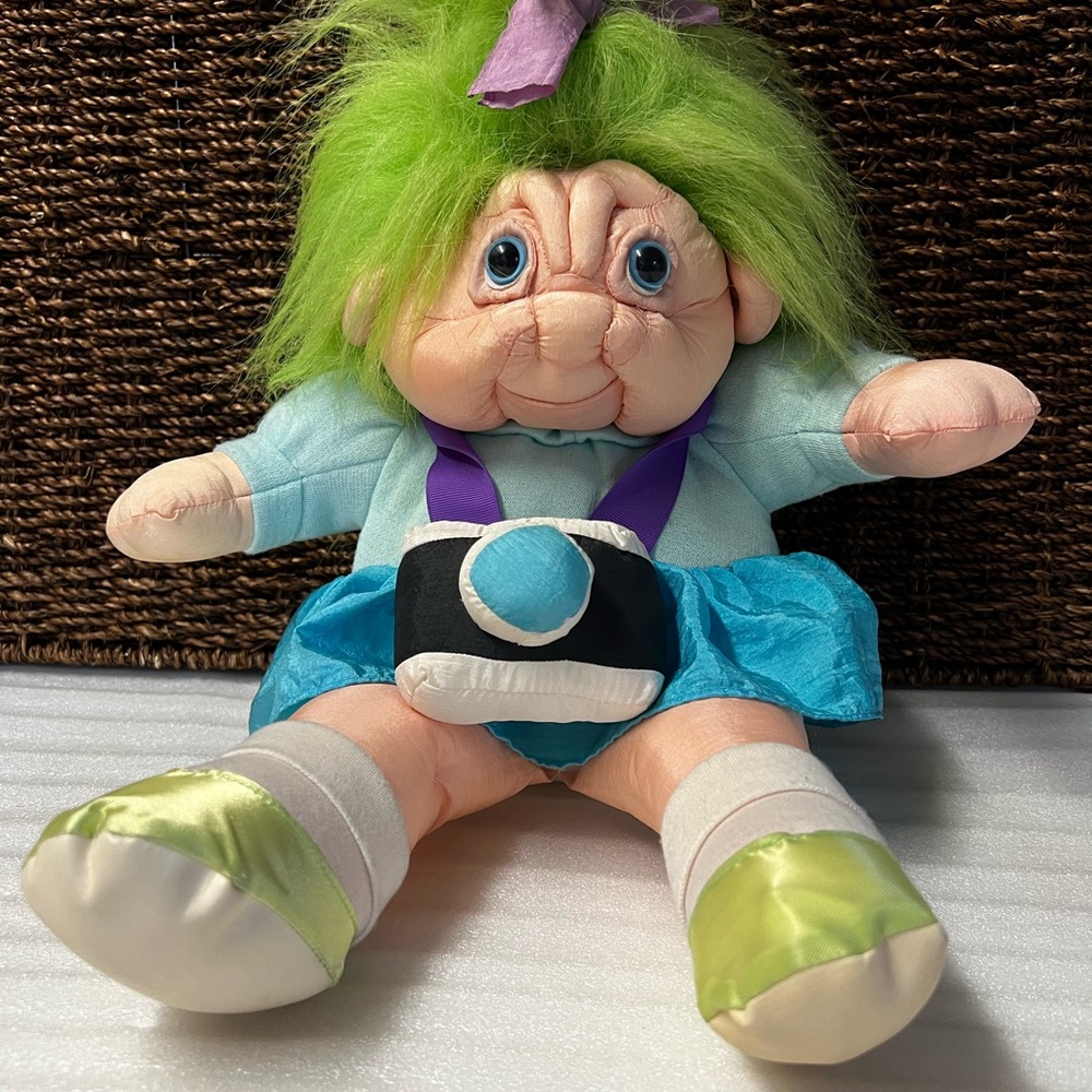 Vintage Norfin ParaCutes Troll Doll with Green Hair Tourist with Camera Plush